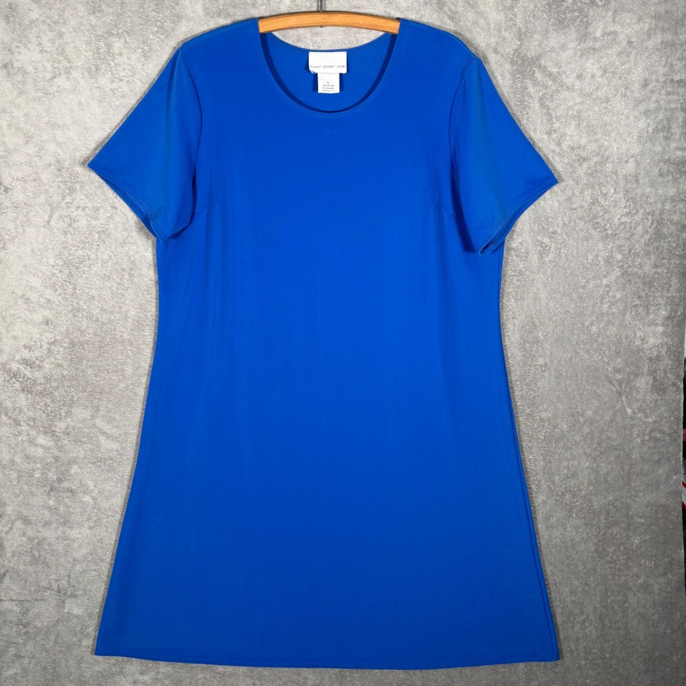 Susan Graver Royal Blue Short Sleeve A-Line Shirt Dress XL USA Made Liquid Knit